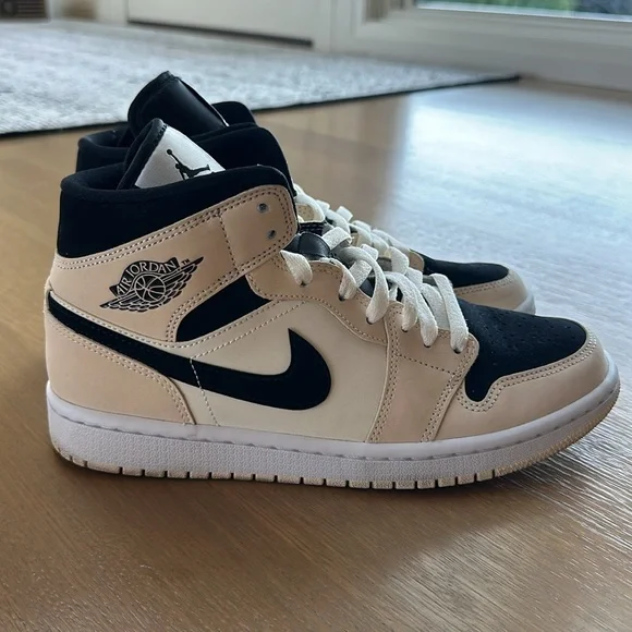 Nike Air Jordan 1 Mid Sneakers in Beige & Black Colorway - Picture 8 of 12
